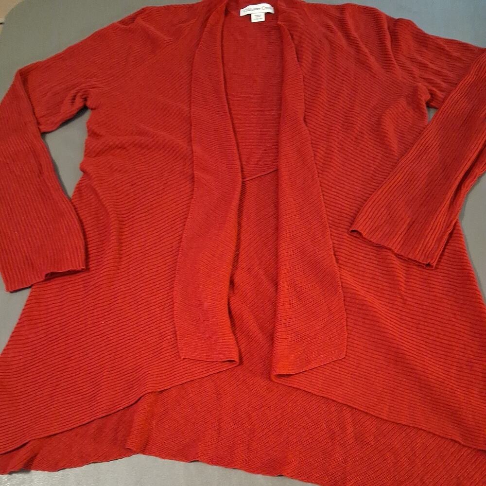 Cold Water Creek Open Cascading Ribbed Cardigan Burgundy size L (14-16)